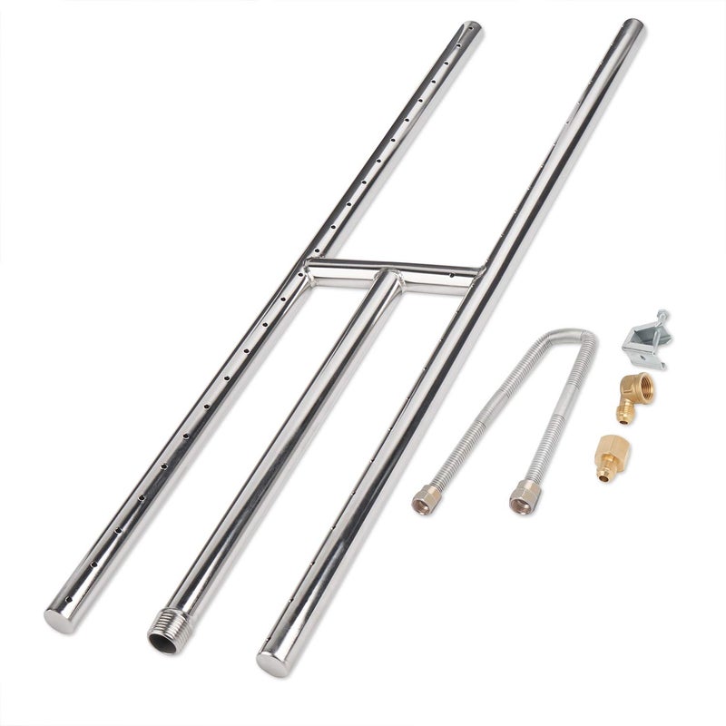 GASPRO 24 x 6 inch Gas Fireplace Burner, Stainless Steel H Burner for Gas Fireplace, Fire Pit, Propane & Natural Gas, Non-Whistle, Easy to Install - Image 1